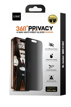 URR iPhone 17 Pro 4 Way Anti Spy 360 Privacy Cam Ekran Koruyucu - Siyah