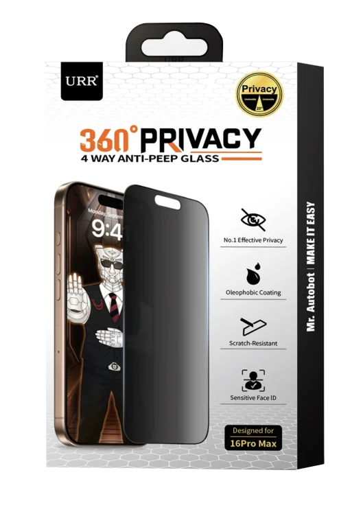 URR iPhone 17 Pro Max 4 Way Anti Spy 360 Privacy Cam Ekran Koruyucu - Siyah